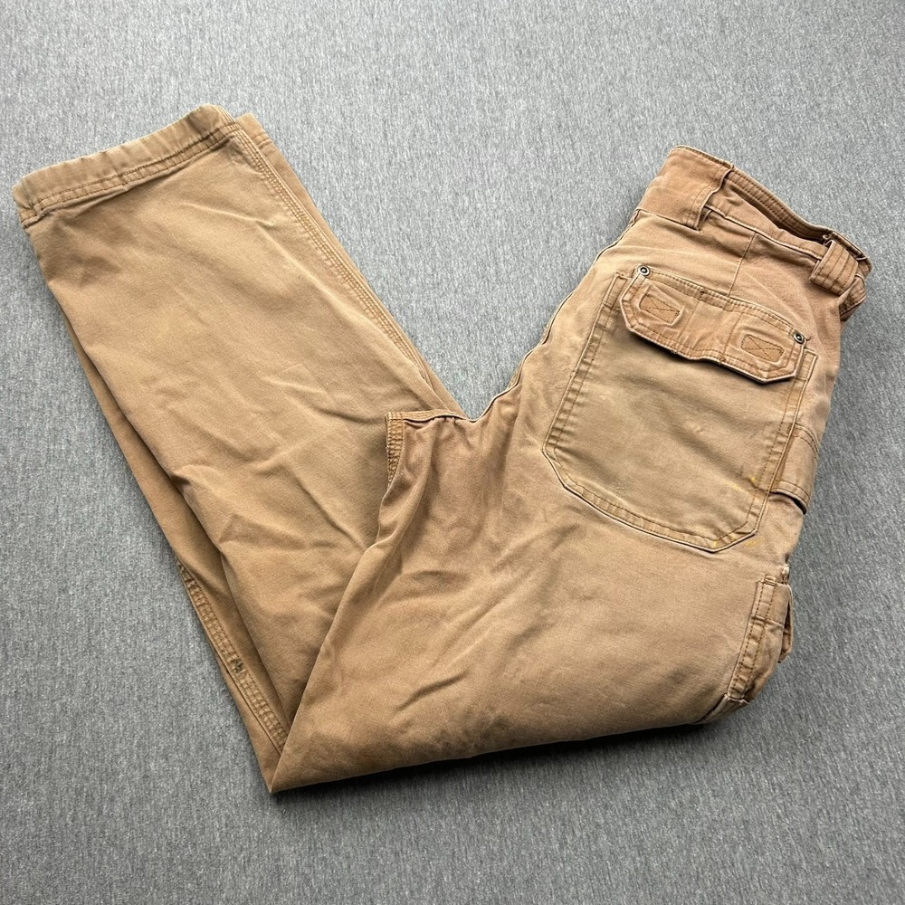 Duluth Trading Company Flex Fire Hose Khaki Cargo Pants Mens 29x29 *STAINS*